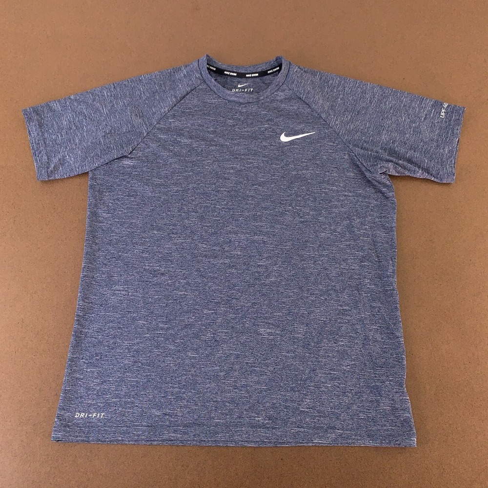 Nike Swim Dri Fit Men's Size medium Blue Short Sleeve UPF 40+ Crew Neck Tee